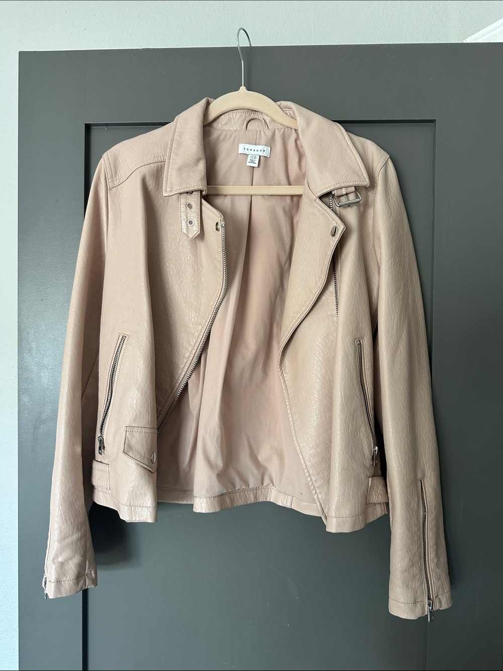Topshop Blush Vegan Leather Moto Jacket